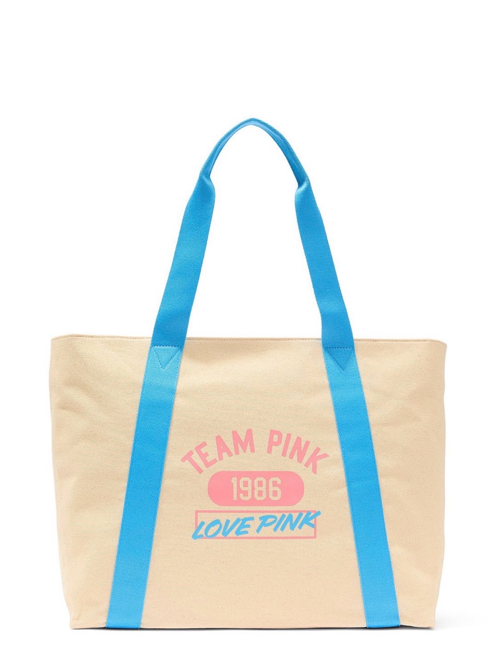 PINK Victoria's Secret 1986 Canvas Tote Bag in Beige and Blue